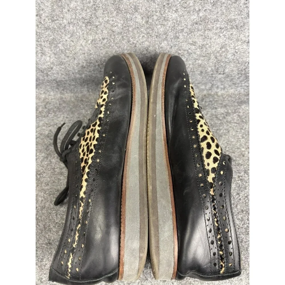 Barneys New York Wingtip Shoes Mens Size 10.5 Black Leopard Pony Hair Made Italy